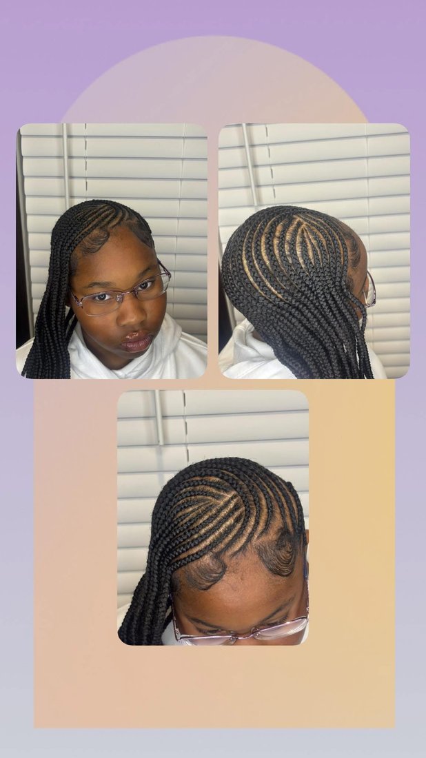 Client braid glow-up, front and side view